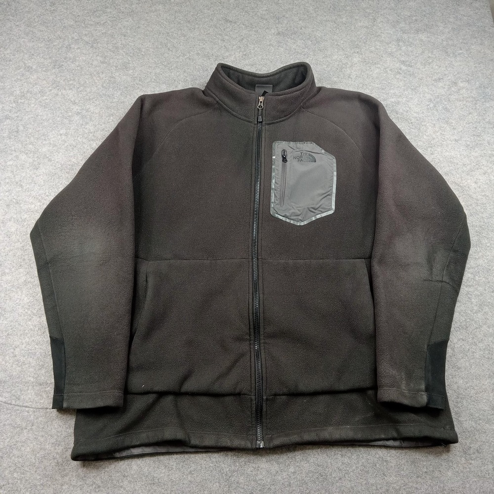 North Face Jacket Mens‎ XL Black Fleece Full Zip Chest Pocket Outdoor Hiking